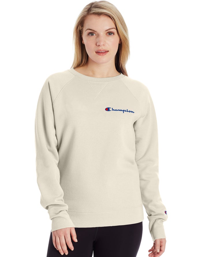 Hanorac Champion Powerblend Fleece Classic Crew Script Logo Dama Albi - Romania TVEZRGX-56